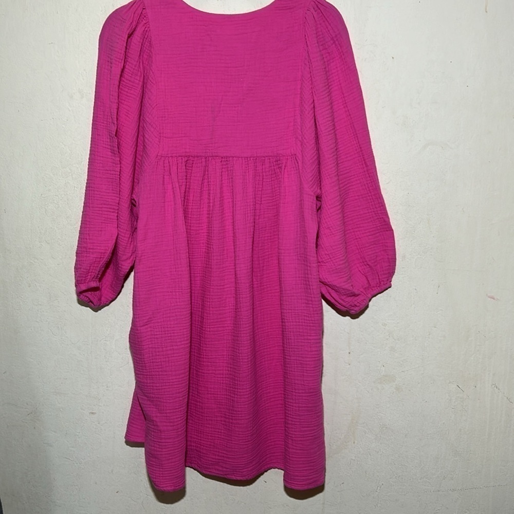 Tribal Cotton Gauze Pink Puffy Sleeve Dress NWT - Picture 7 of 8